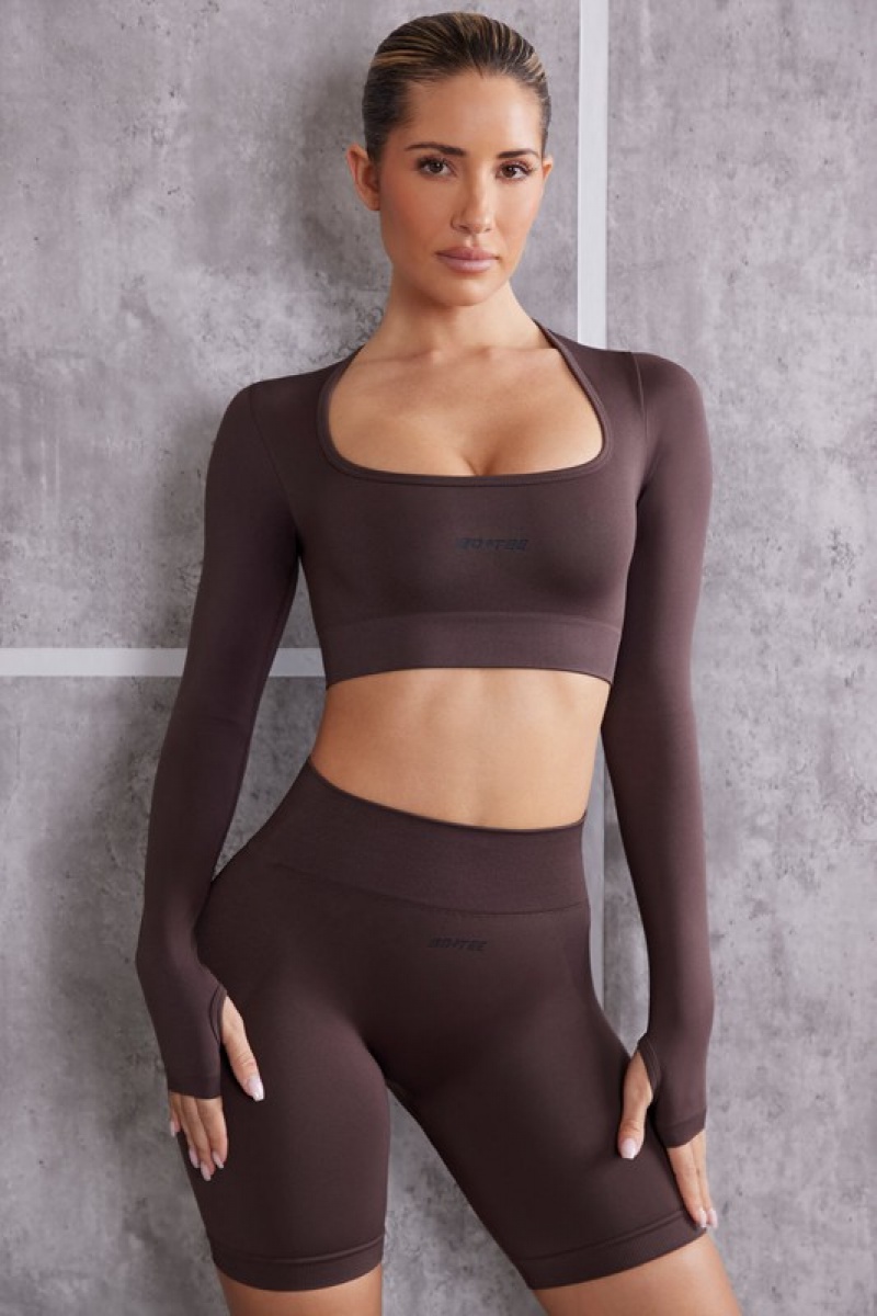 Brown Women's Bo And Tee Long Sleeve Crop Tops | 86301-YDXR