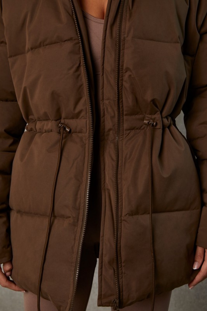 Brown Women's Bo And Tee Mid Length Hooded Puffer Coat | 45931-JDEM