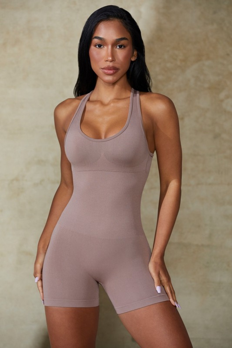 Brown Women's Bo And Tee Open Back Define Luxe Unitard | 71604-XIHQ