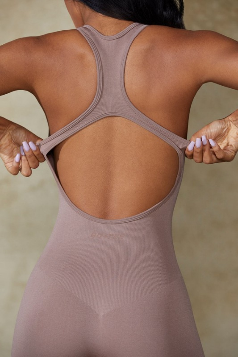 Brown Women's Bo And Tee Open Back Define Luxe Unitard | 71604-XIHQ