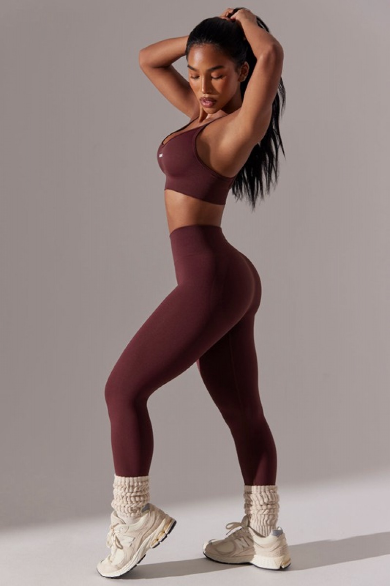 Burgundy Women's Bo And Tee High Waist Super Sculpt Leggings | 71568-EDWY