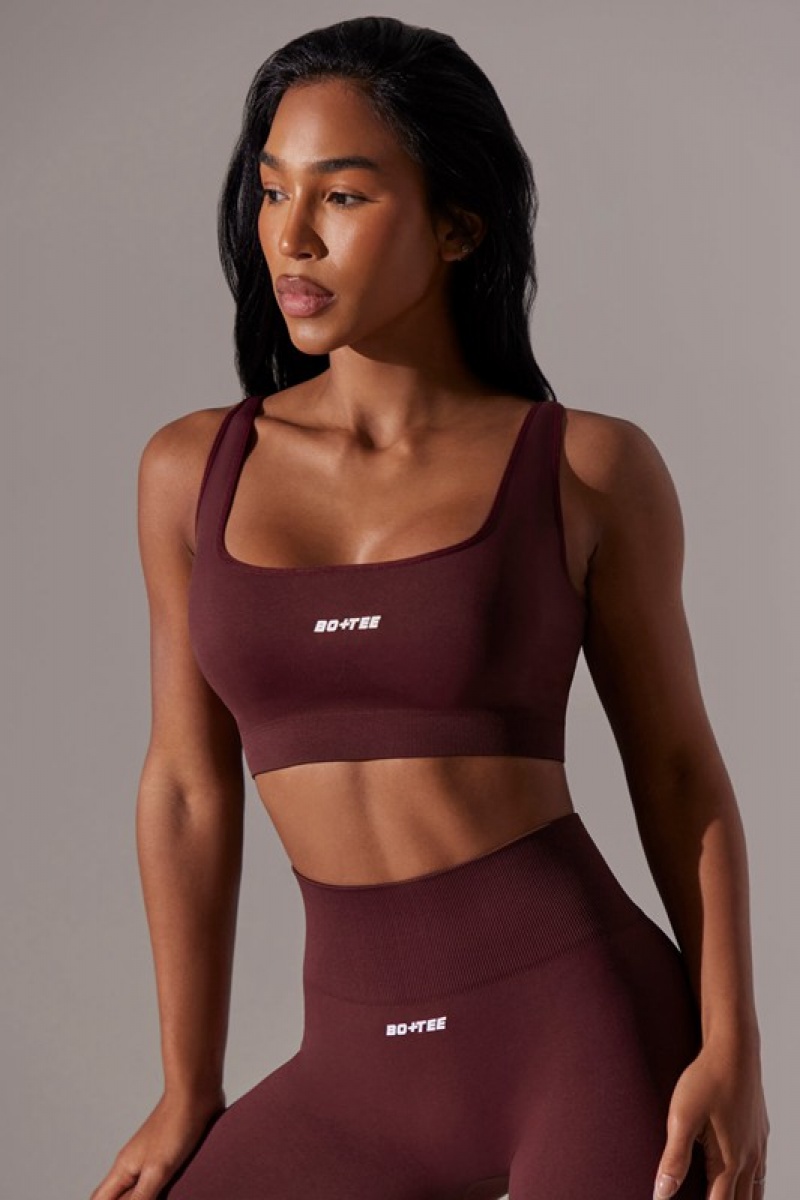 Burgundy Women's Bo And Tee Open Back Square Neck Sports Bra | 48369-PENJ