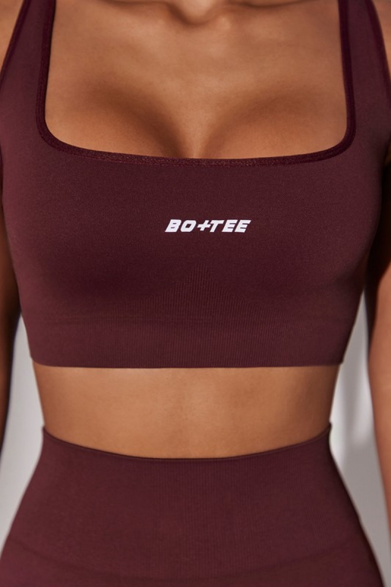 Burgundy Women's Bo And Tee Open Back Square Neck Sports Bra | 48369-PENJ