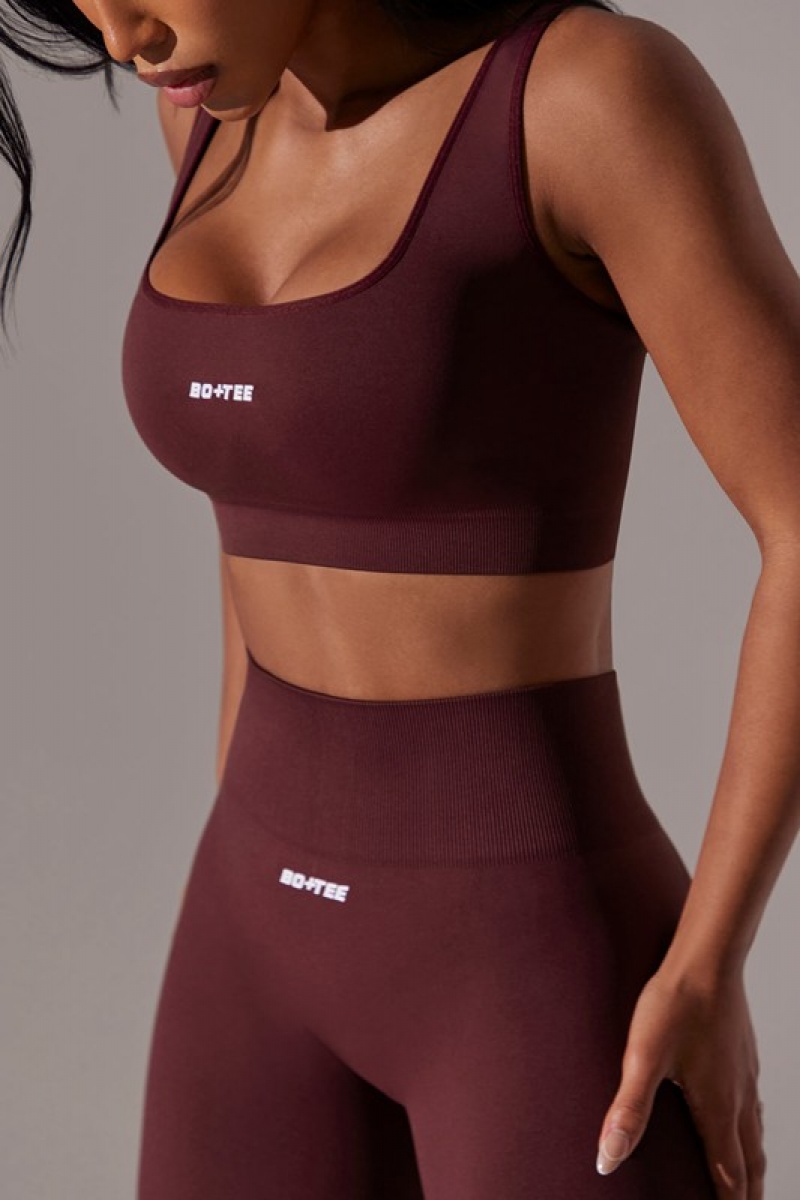 Burgundy Women's Bo And Tee Open Back Square Neck Sports Bra | 48369-PENJ