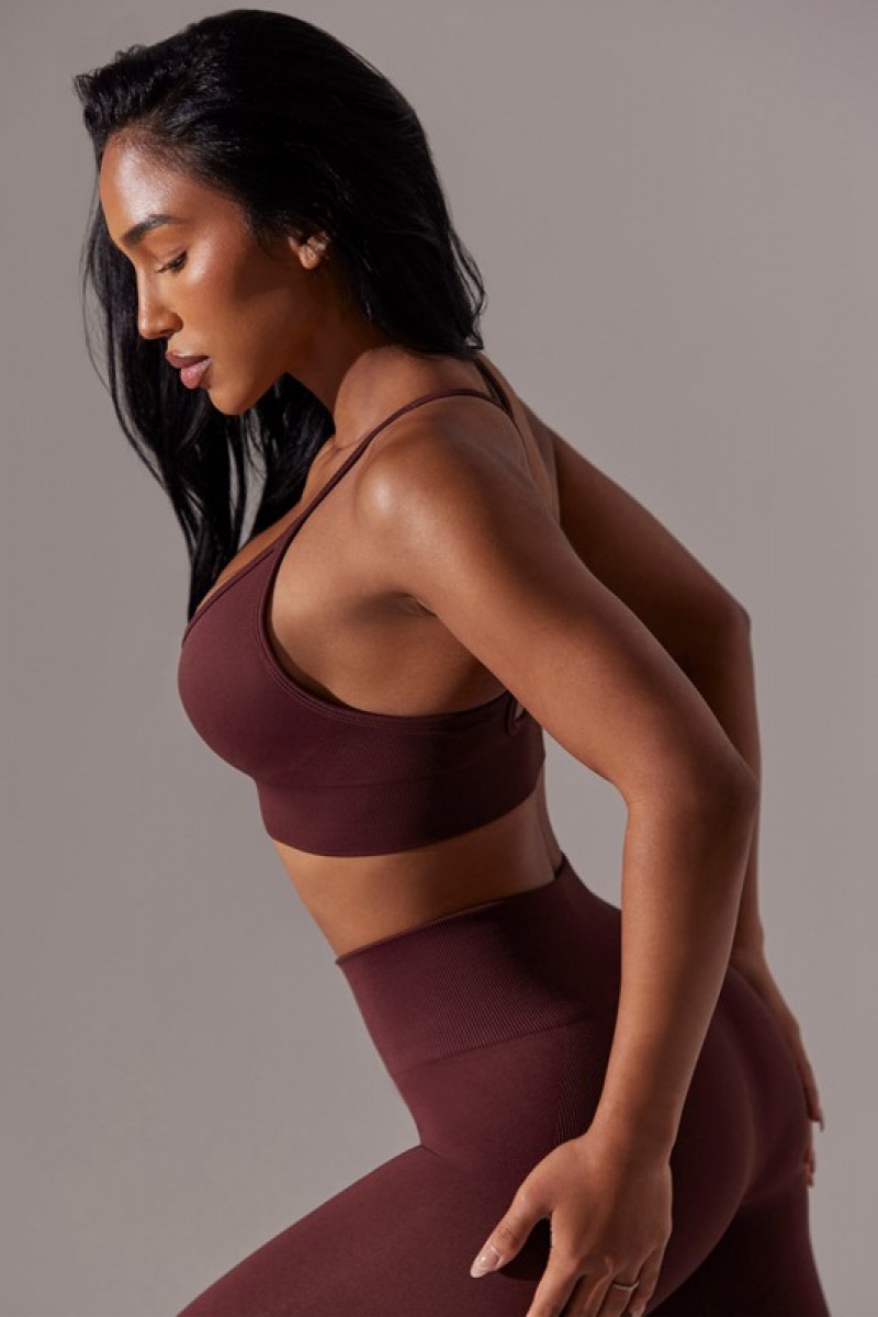 Burgundy Women's Bo And Tee Scoop Neck Multi Strap Sports Bra | 21564-QLSR