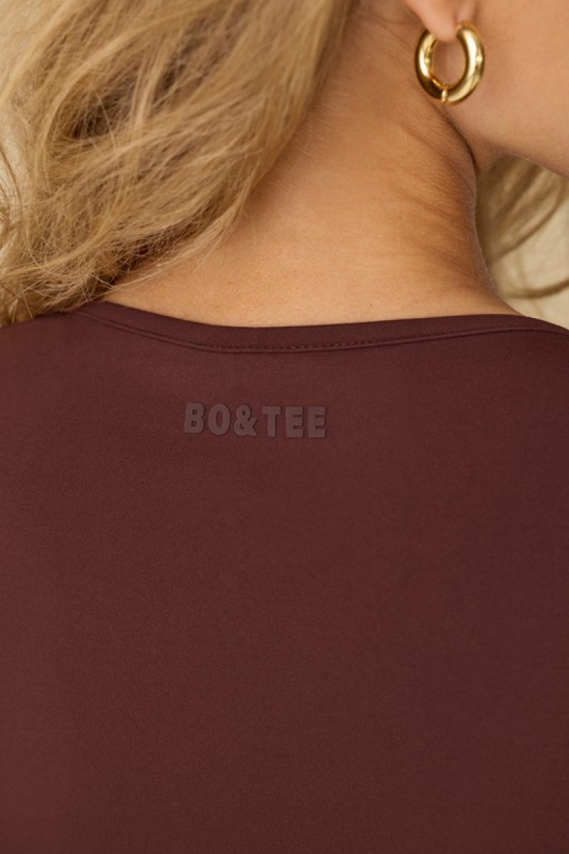 Burgundy Women's Bo And Tee Soft Active Long Sleeve Tops | 92136-DCWK