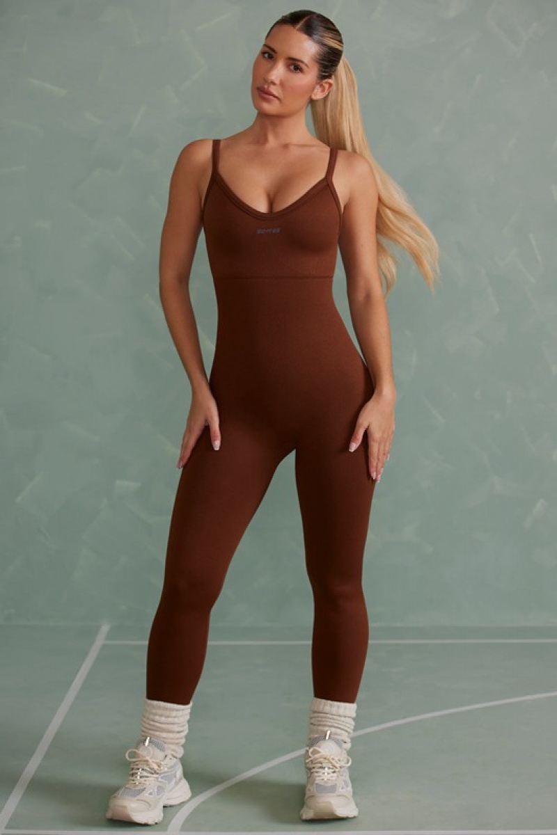 Copper Brown Women's Bo And Tee Super Sculpt Jumpsuit | 92376-DKUI