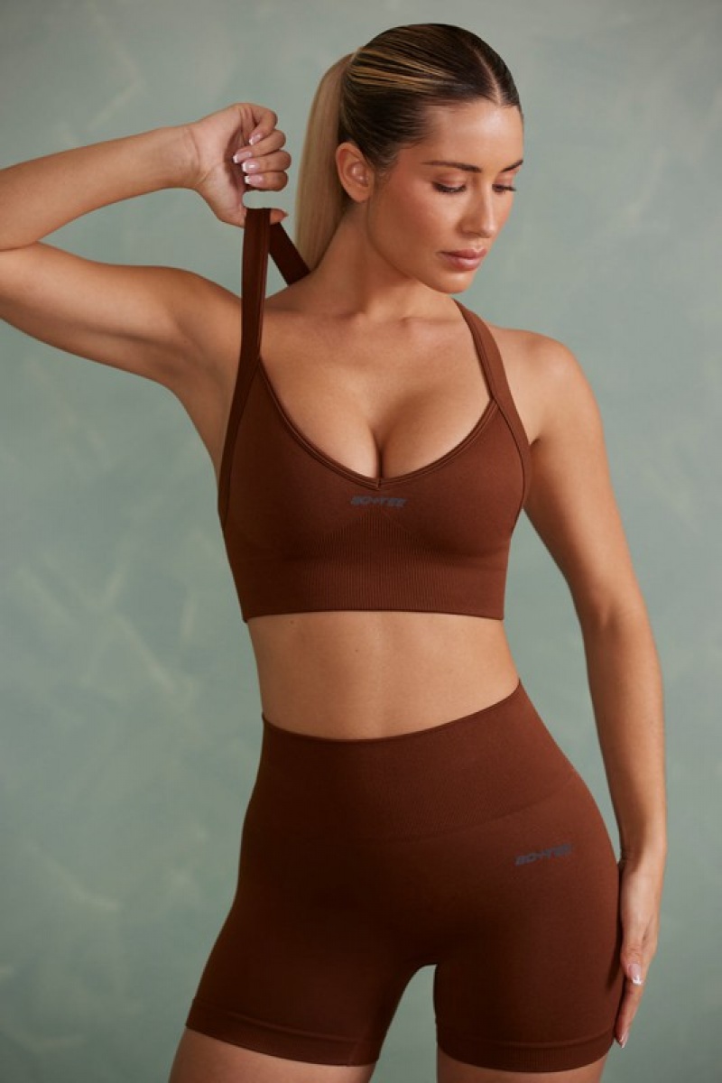 Copper Brown Women's Bo And Tee Super Sculpt Cross Back Sports Bra | 96538-GDVJ