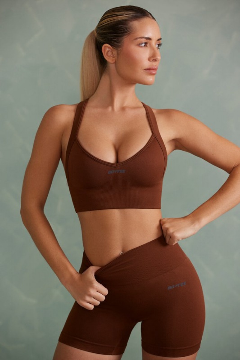 Copper Brown Women's Bo And Tee Super Sculpt Cross Back Sports Bra | 96538-GDVJ