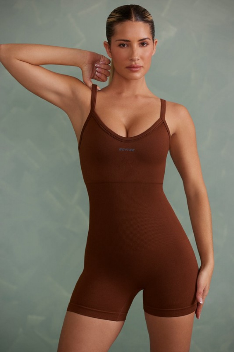 Copper Brown Women's Bo And Tee Super Sculpt Unitard | 08317-NSIQ