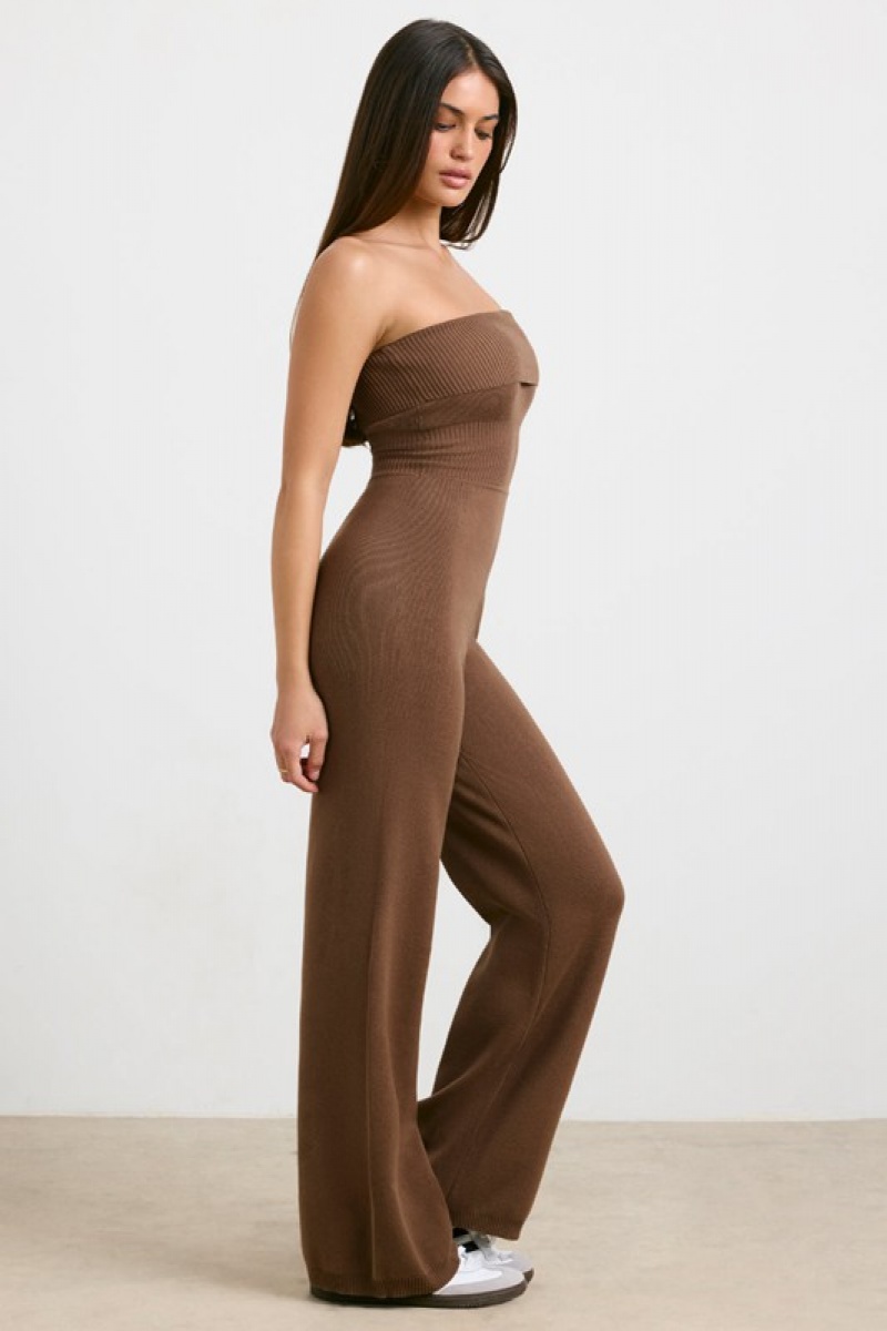 Dark Brown Women's Bo And Tee Chunky Knit Kick Flare Unitard | 83679-LYCI