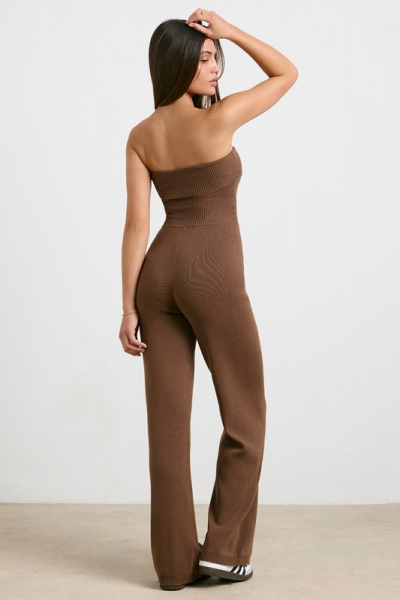 Dark Brown Women's Bo And Tee Chunky Knit Kick Flare Unitard | 83679-LYCI