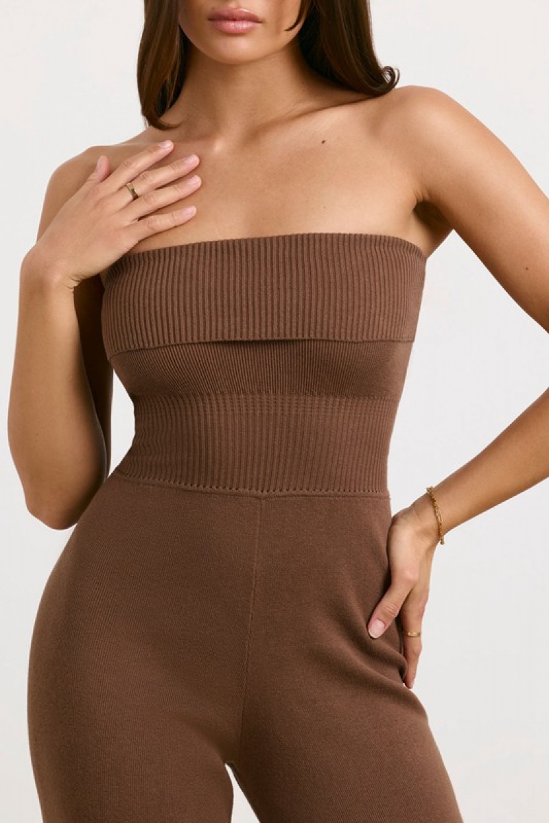 Dark Brown Women's Bo And Tee Chunky Knit Kick Flare Unitard | 83679-LYCI