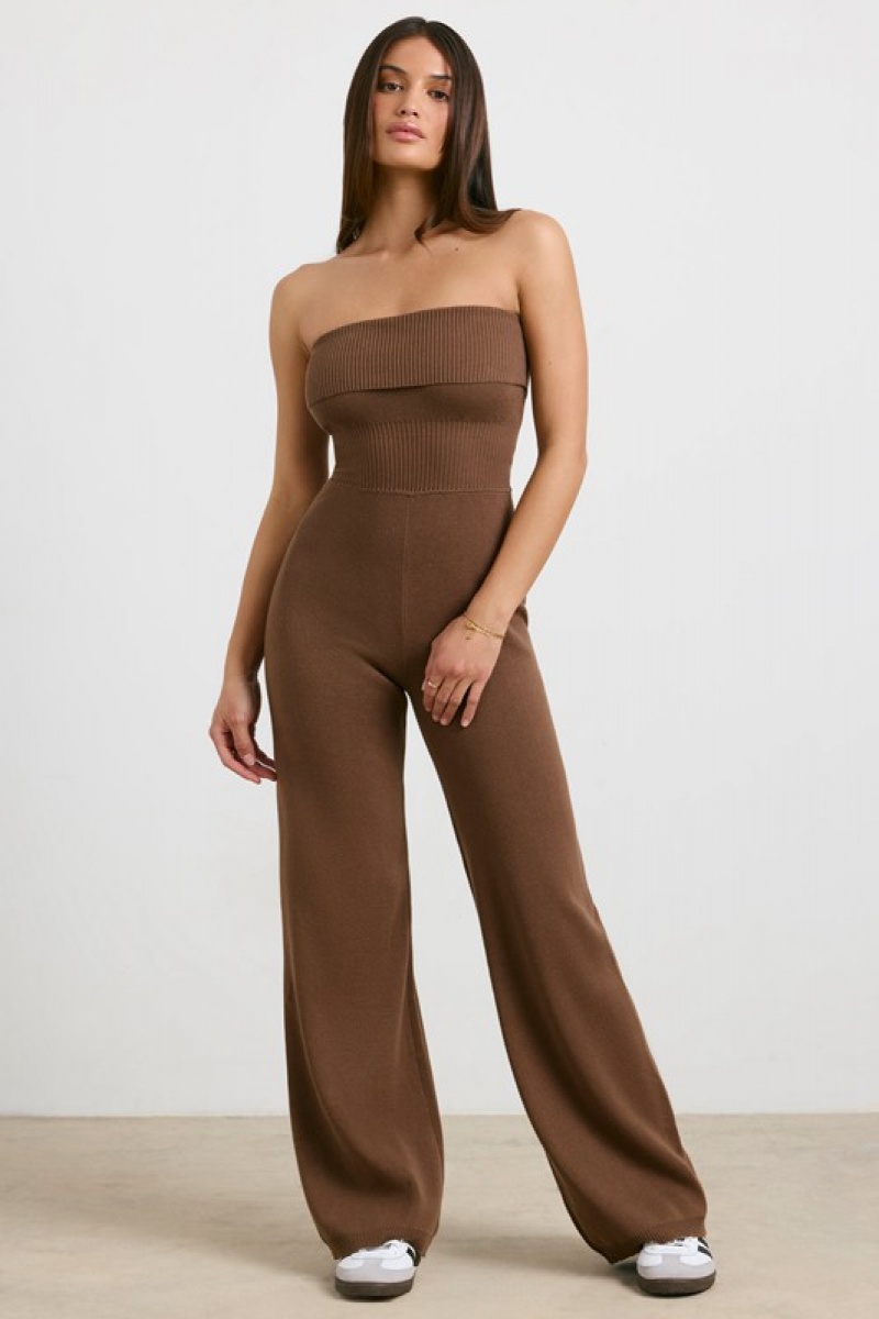 Dark Brown Women's Bo And Tee Chunky Knit Kick Flare Unitard | 83679-LYCI