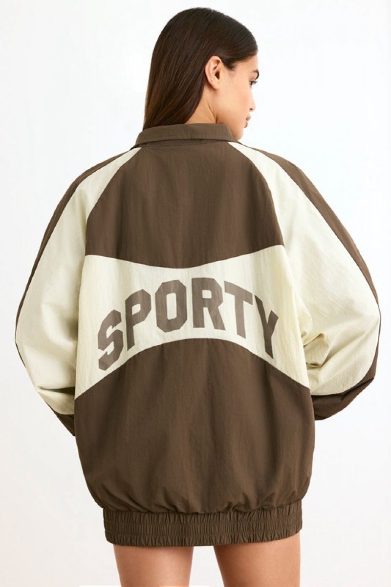 Dark Brown Women's Bo And Tee Colourblock Track Jackets | 50926-NXTR