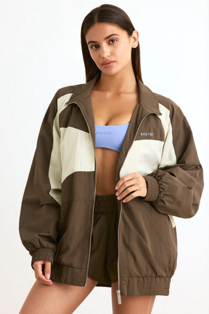 Dark Brown Women's Bo And Tee Colourblock Track Jackets | 50926-NXTR