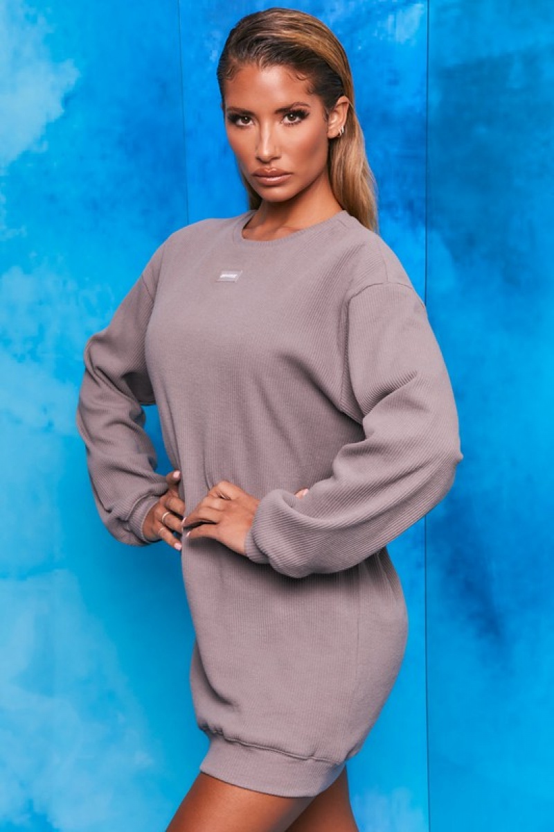 Dark Grey Women's Bo And Tee Ribbed Longline Sweatshirts | 65209-MSKL