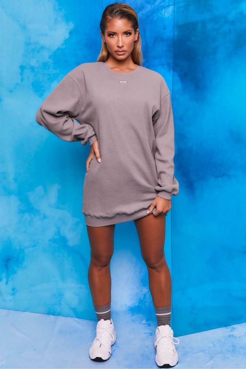 Dark Grey Women's Bo And Tee Ribbed Longline Sweatshirts | 65209-MSKL