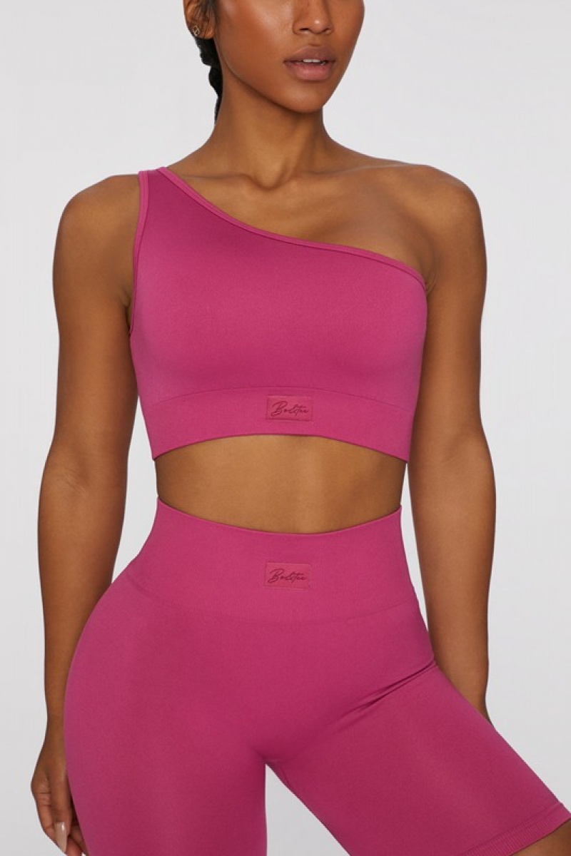 Dark Pink Women's Bo And Tee Asymmetric Crop Tops | 51473-EQOD