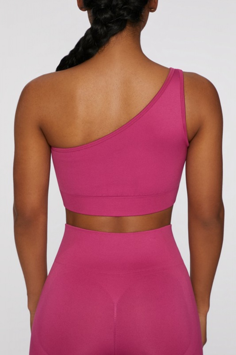 Dark Pink Women's Bo And Tee Asymmetric Crop Tops | 51473-EQOD