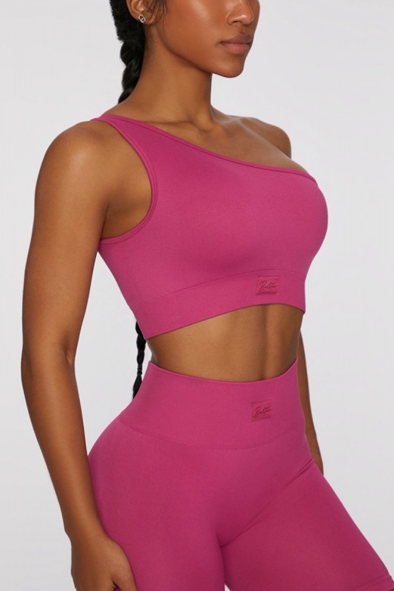 Dark Pink Women's Bo And Tee Asymmetric Crop Tops | 51473-EQOD