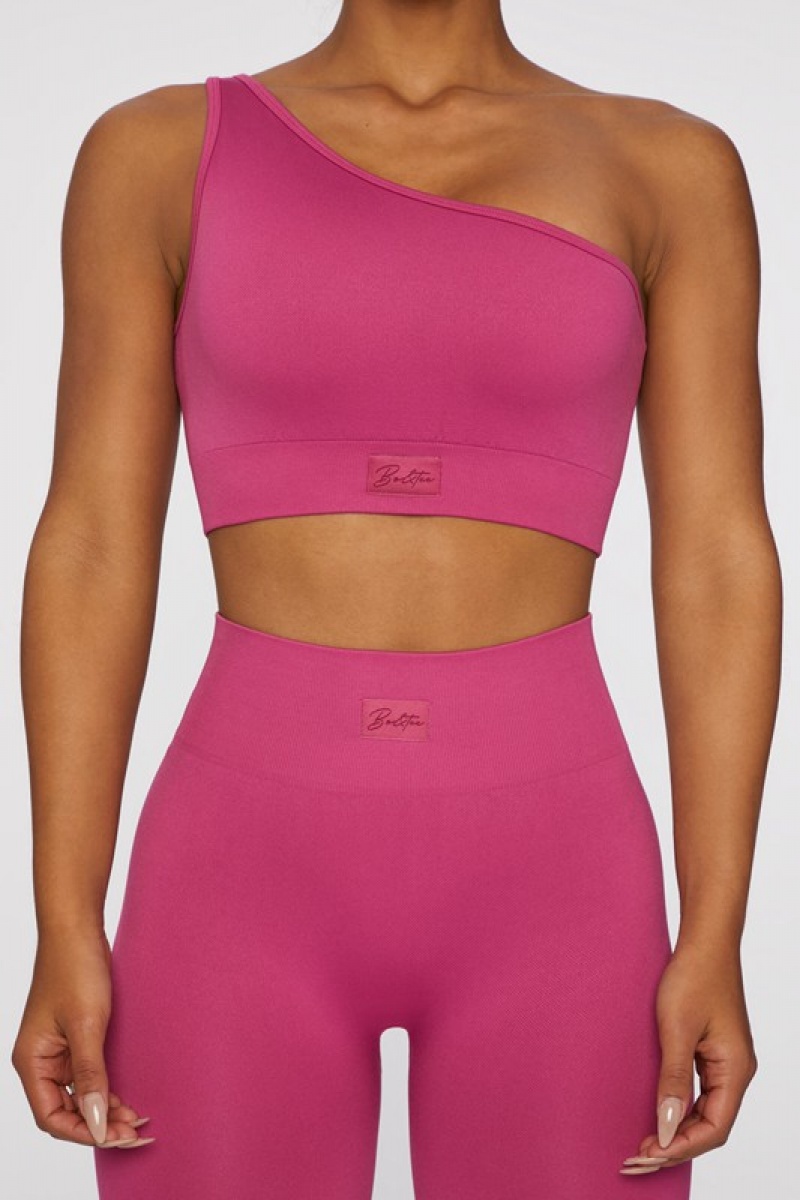 Dark Pink Women's Bo And Tee Asymmetric Crop Tops | 51473-EQOD