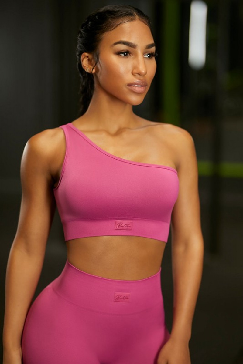 Dark Pink Women\'s Bo And Tee Asymmetric Crop Tops | 51473-EQOD