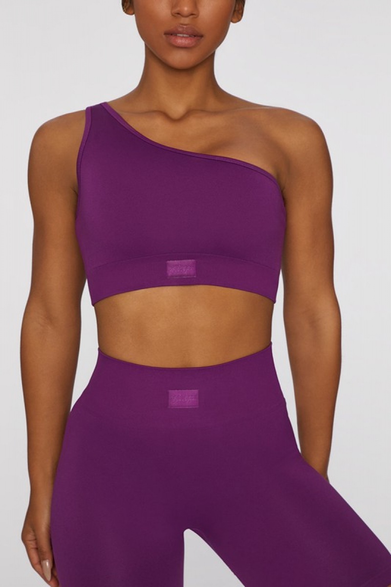 Dark Purple Women's Bo And Tee Asymmetric Crop Tops | 28061-CEQU