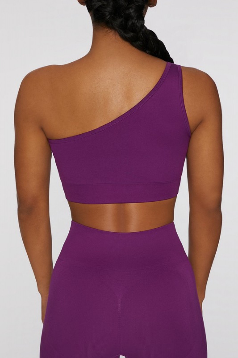 Dark Purple Women's Bo And Tee Asymmetric Crop Tops | 28061-CEQU