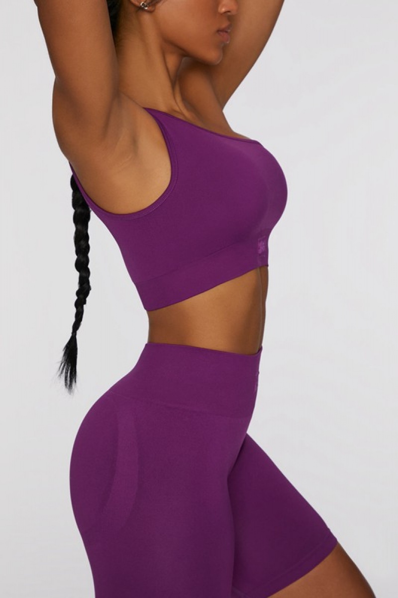 Dark Purple Women's Bo And Tee Asymmetric Crop Tops | 28061-CEQU