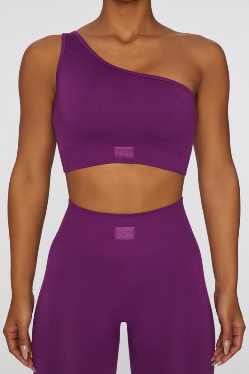 Dark Purple Women's Bo And Tee Asymmetric Crop Tops | 28061-CEQU