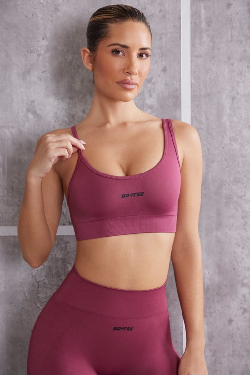 Dark Rose Women's Bo And Tee Asymmetric Sports Bra | 68503-CGJB