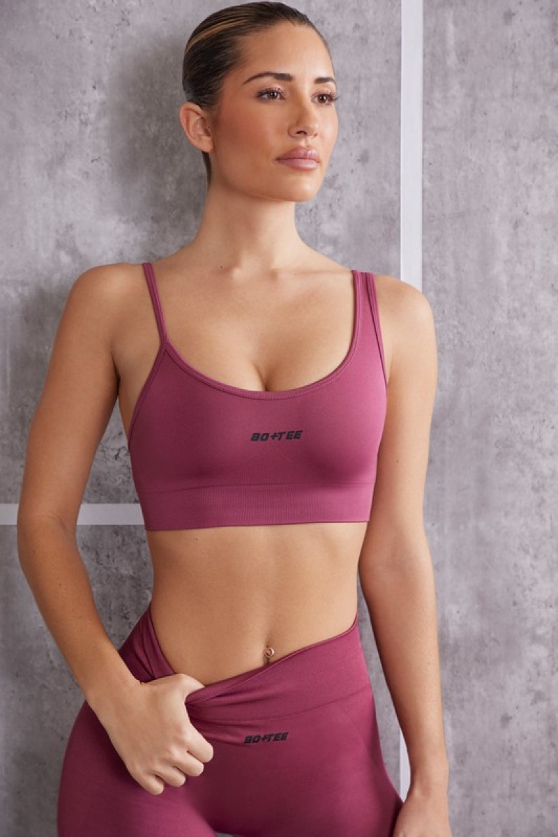 Dark Rose Women's Bo And Tee Asymmetric Sports Bra | 68503-CGJB