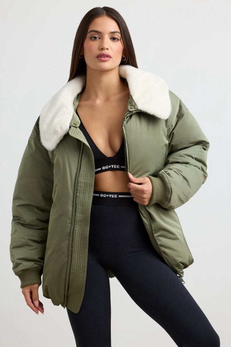 Deep Olive Women\'s Bo And Tee Any Day - Oversized Bomber Jacket Jackets | 31295-IFSD