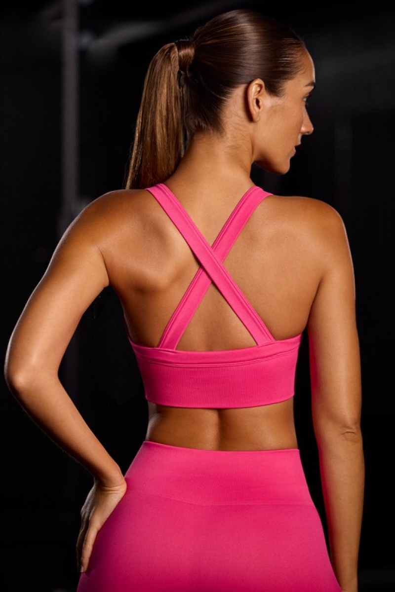 Fuchsia Women's Bo And Tee Super Sculpt Seamless Cross Back Sports Bra | 48195-TVZU