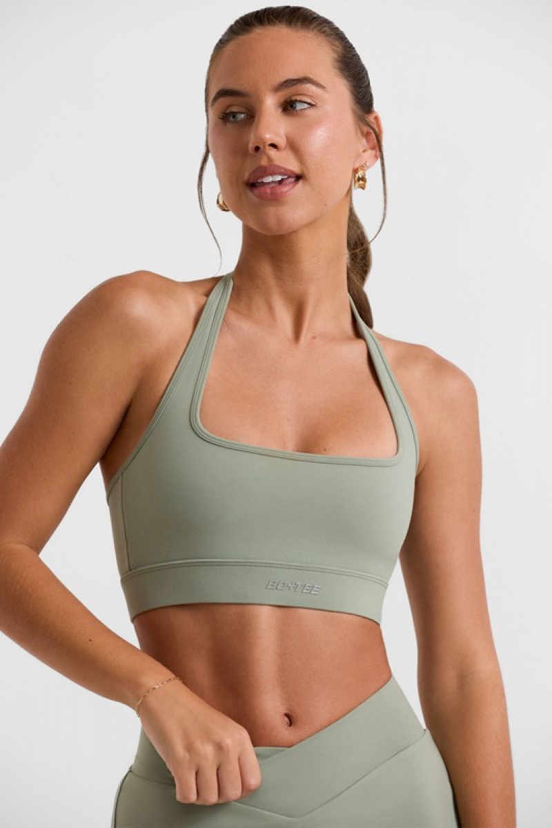 Green Women's Bo And Tee Halterneck Crop Tops | 98253-CBJP