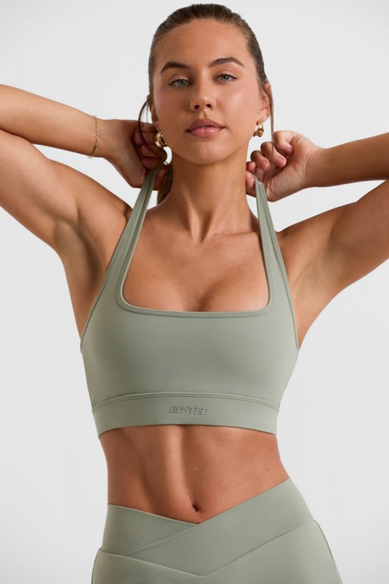 Green Women's Bo And Tee Halterneck Crop Tops | 98253-CBJP