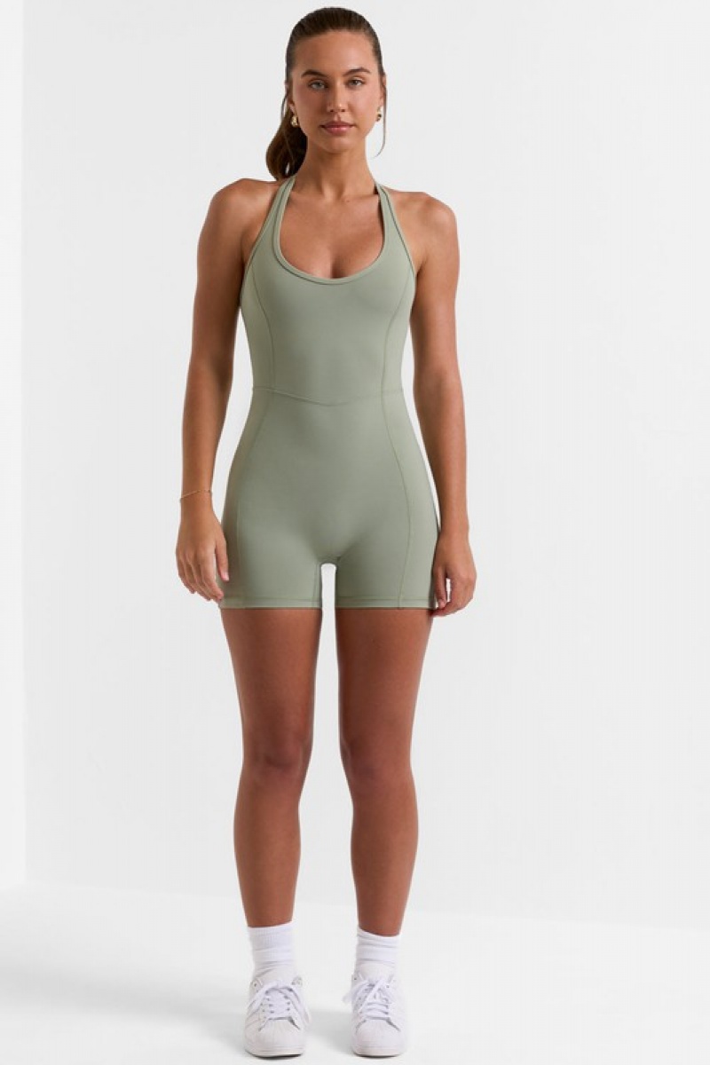 Green Women's Bo And Tee Halterneck Short Unitard | 46803-TCLZ