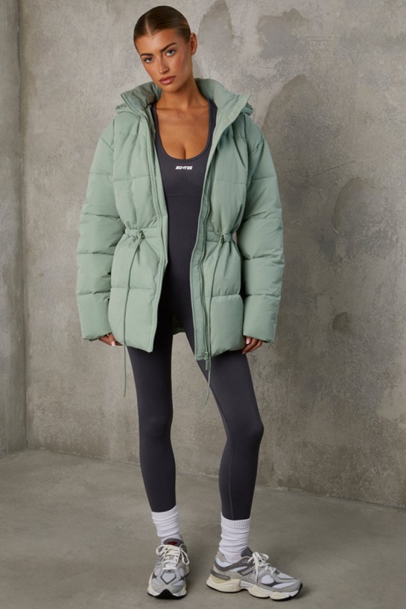 Green Women's Bo And Tee Mid Length Hooded Puffer Coat | 42358-ONZR