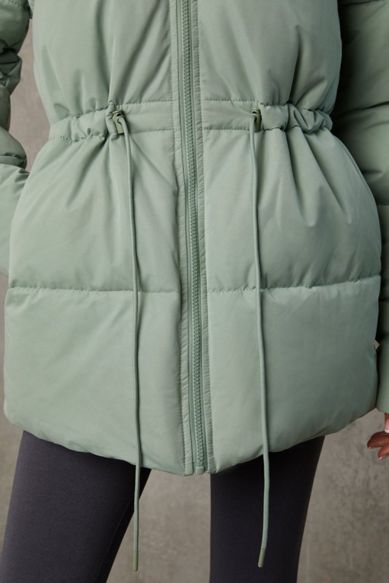 Green Women's Bo And Tee Mid Length Hooded Puffer Coat | 42358-ONZR