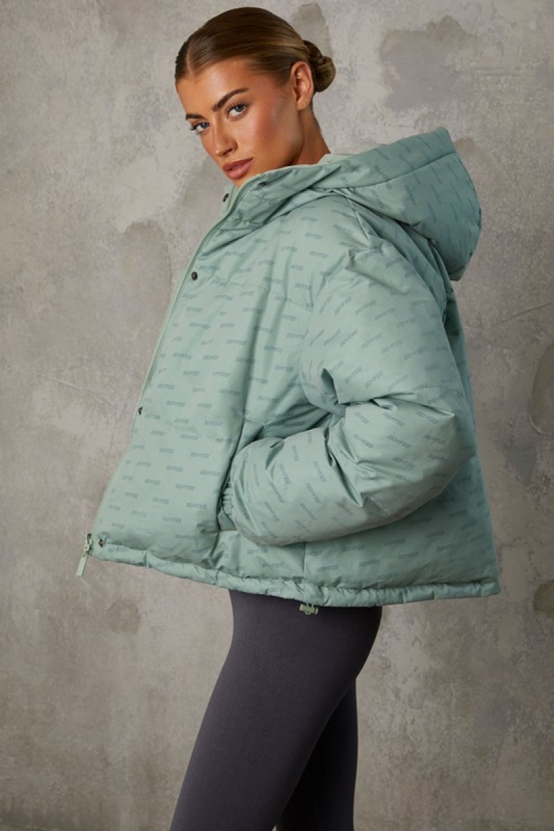 Green Women's Bo And Tee Reversible Hooded Puffer Jacket | 98537-WYUO