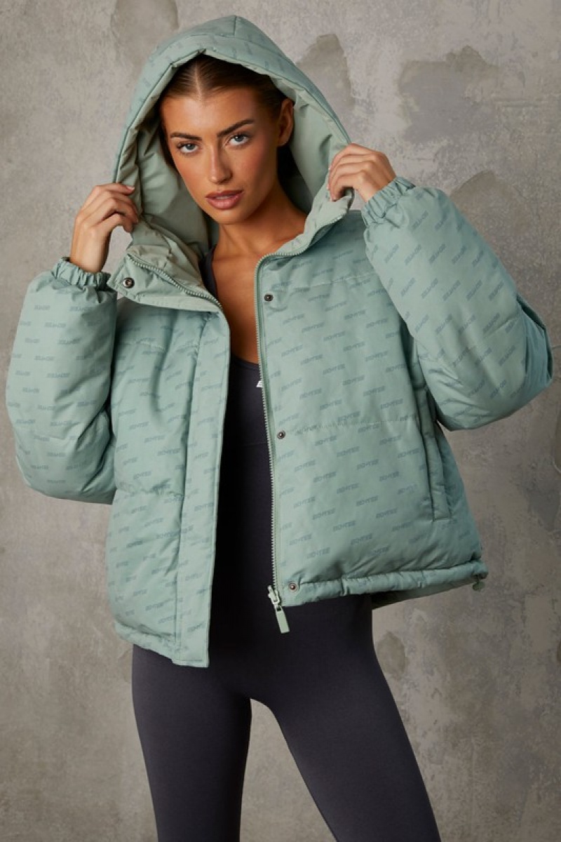 Green Women's Bo And Tee Reversible Hooded Puffer Jacket | 98537-WYUO