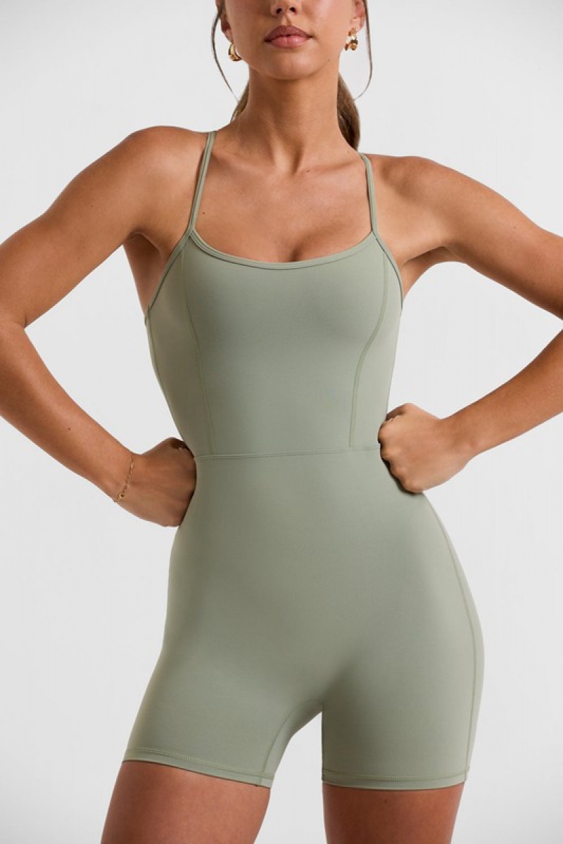 Green Women's Bo And Tee Scoop Neckline Open Back Unitard | 25480-ILNX