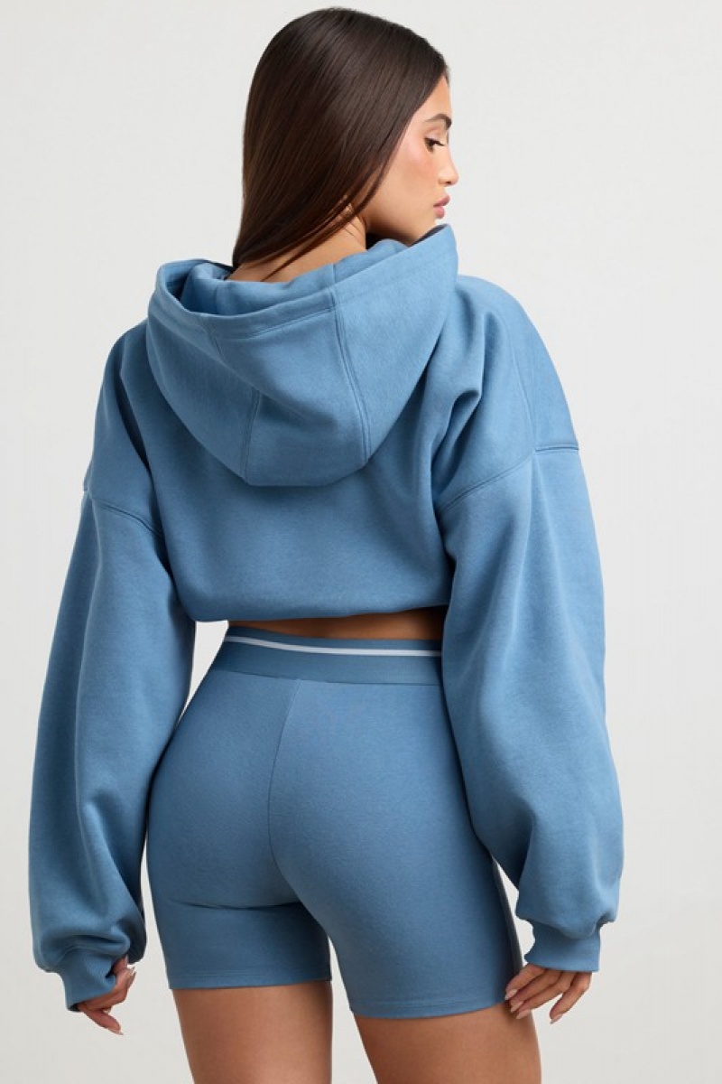 Grey Blue Women's Bo And Tee Cropped Hoodie | 64058-BMZX