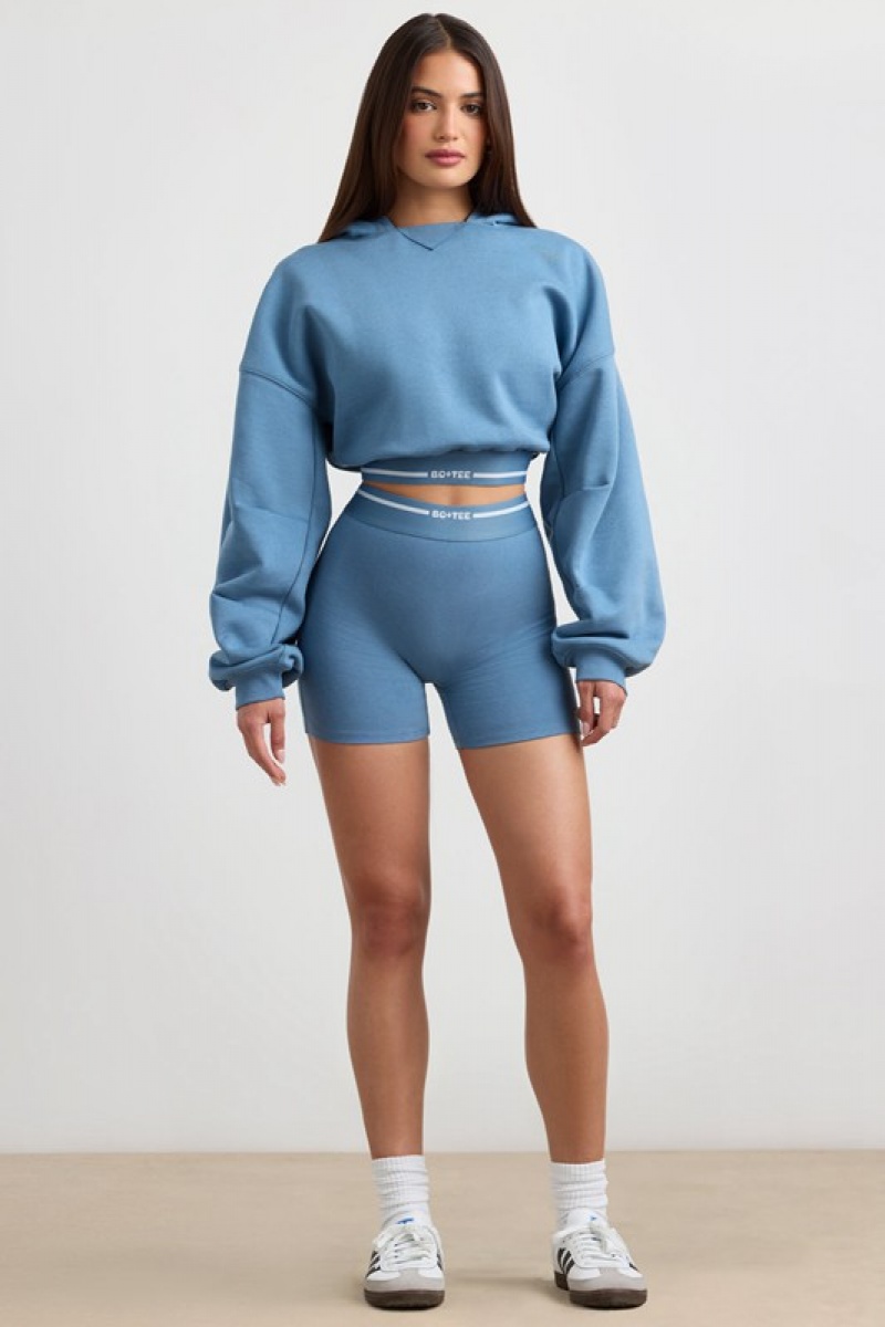 Grey Blue Women's Bo And Tee Cropped Hoodie | 64058-BMZX