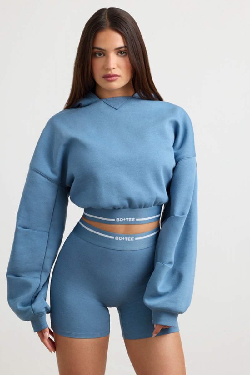 Grey Blue Women's Bo And Tee Cropped Hoodie | 64058-BMZX