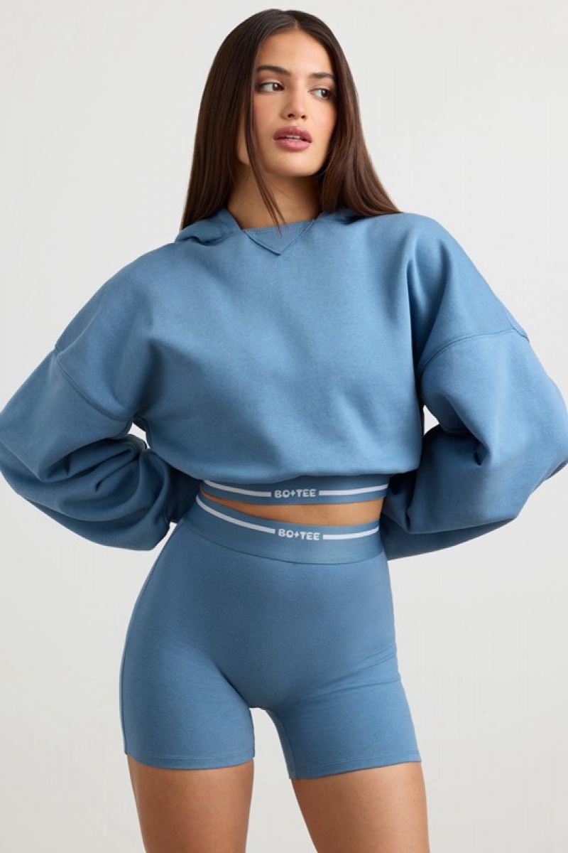 Grey Blue Women's Bo And Tee Cropped Hoodie | 64058-BMZX