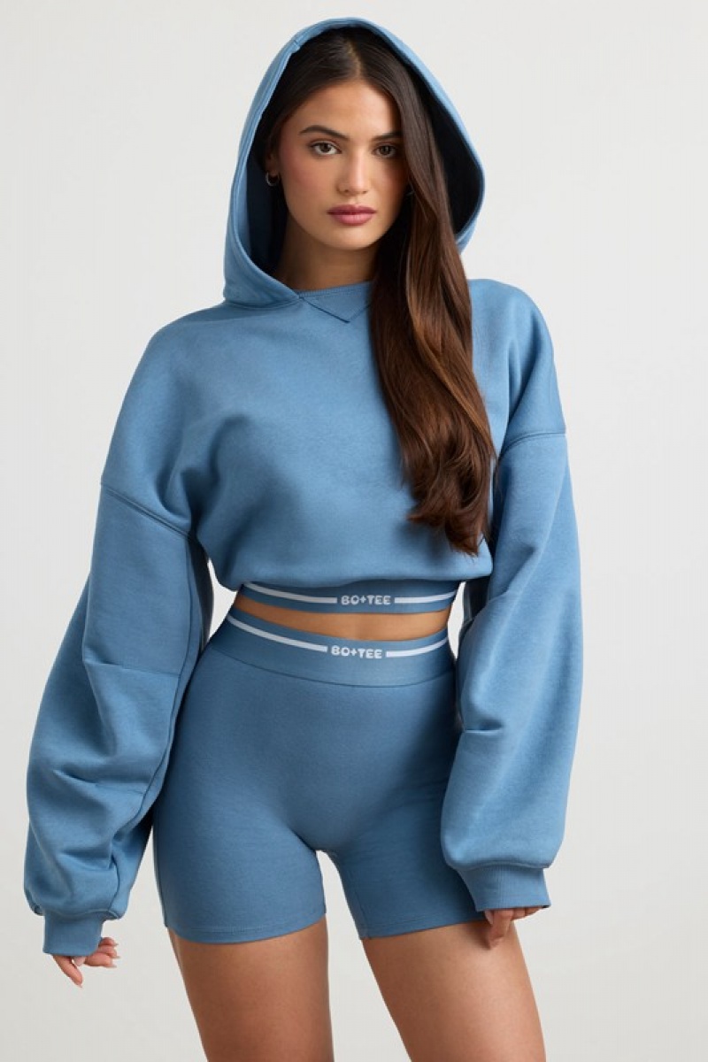 Grey Blue Women's Bo And Tee Cropped Hoodie | 64058-BMZX