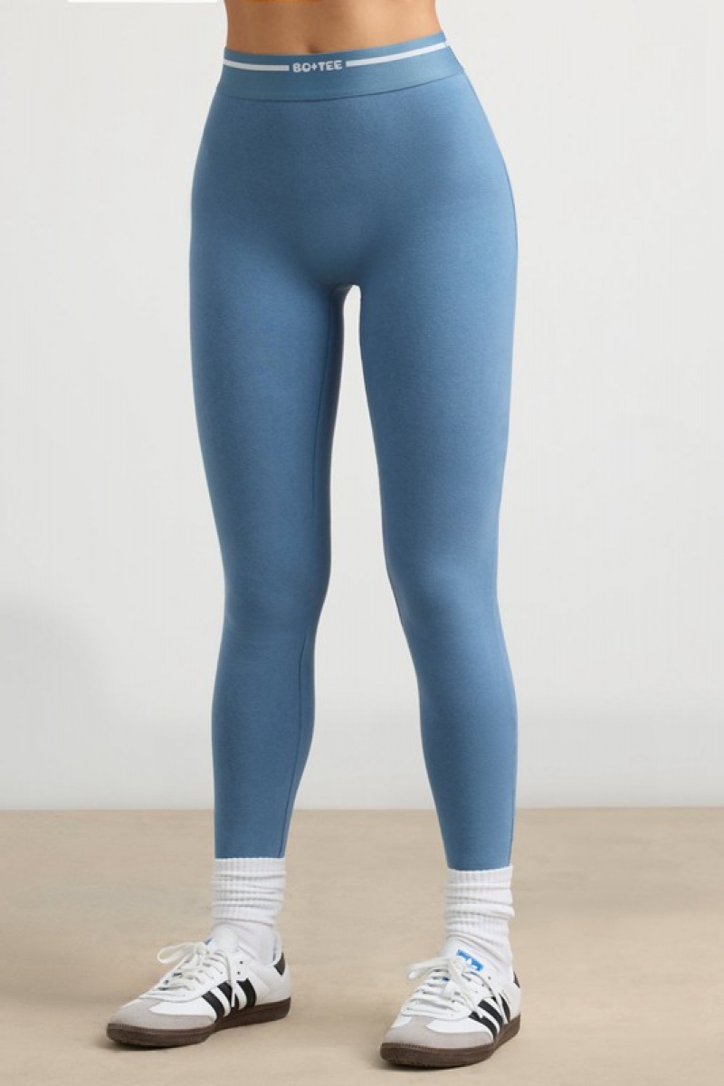 Grey Blue Women's Bo And Tee High-Waist Leggings | 42567-RJQU