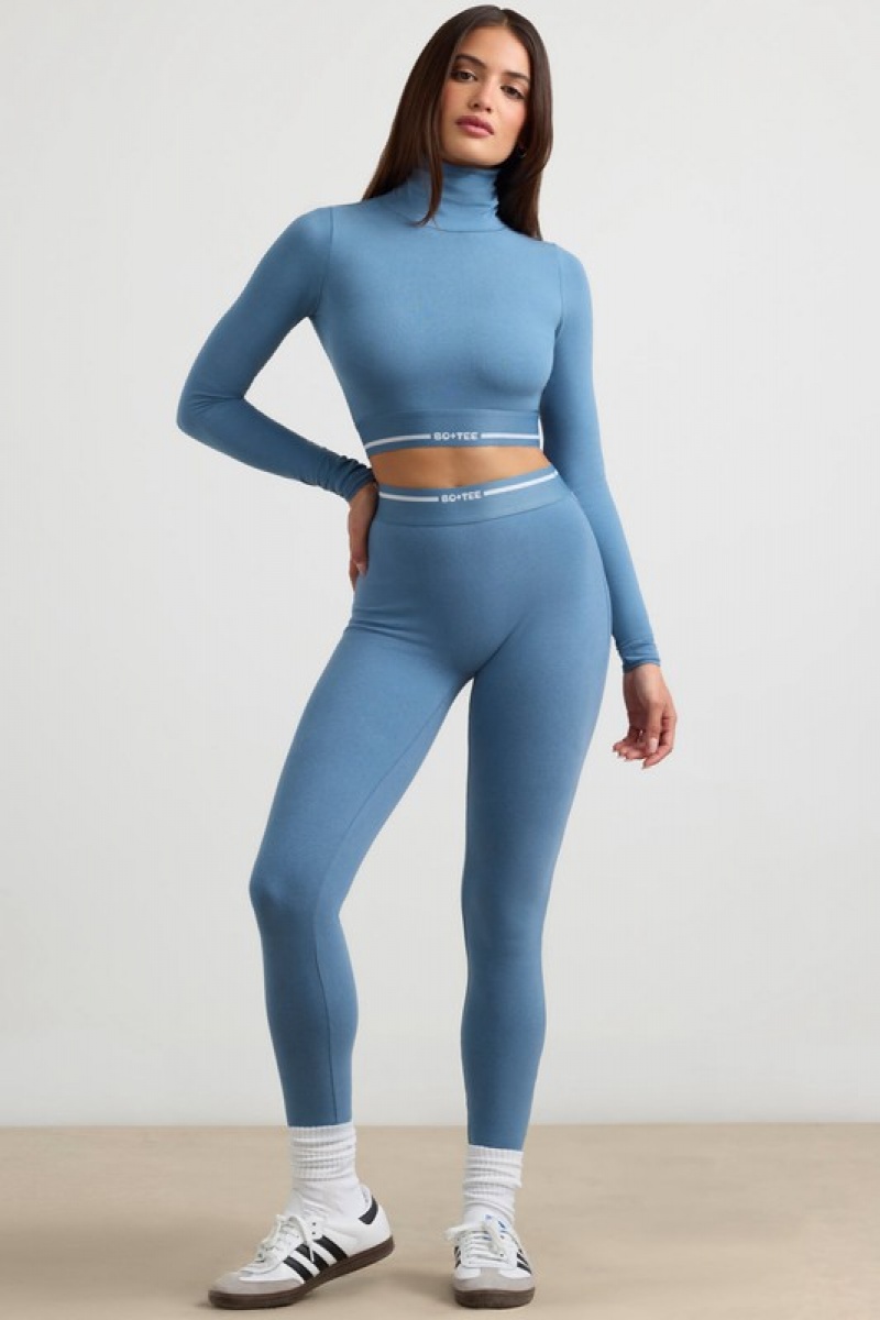 Grey Blue Women's Bo And Tee High-Waist Leggings | 42567-RJQU